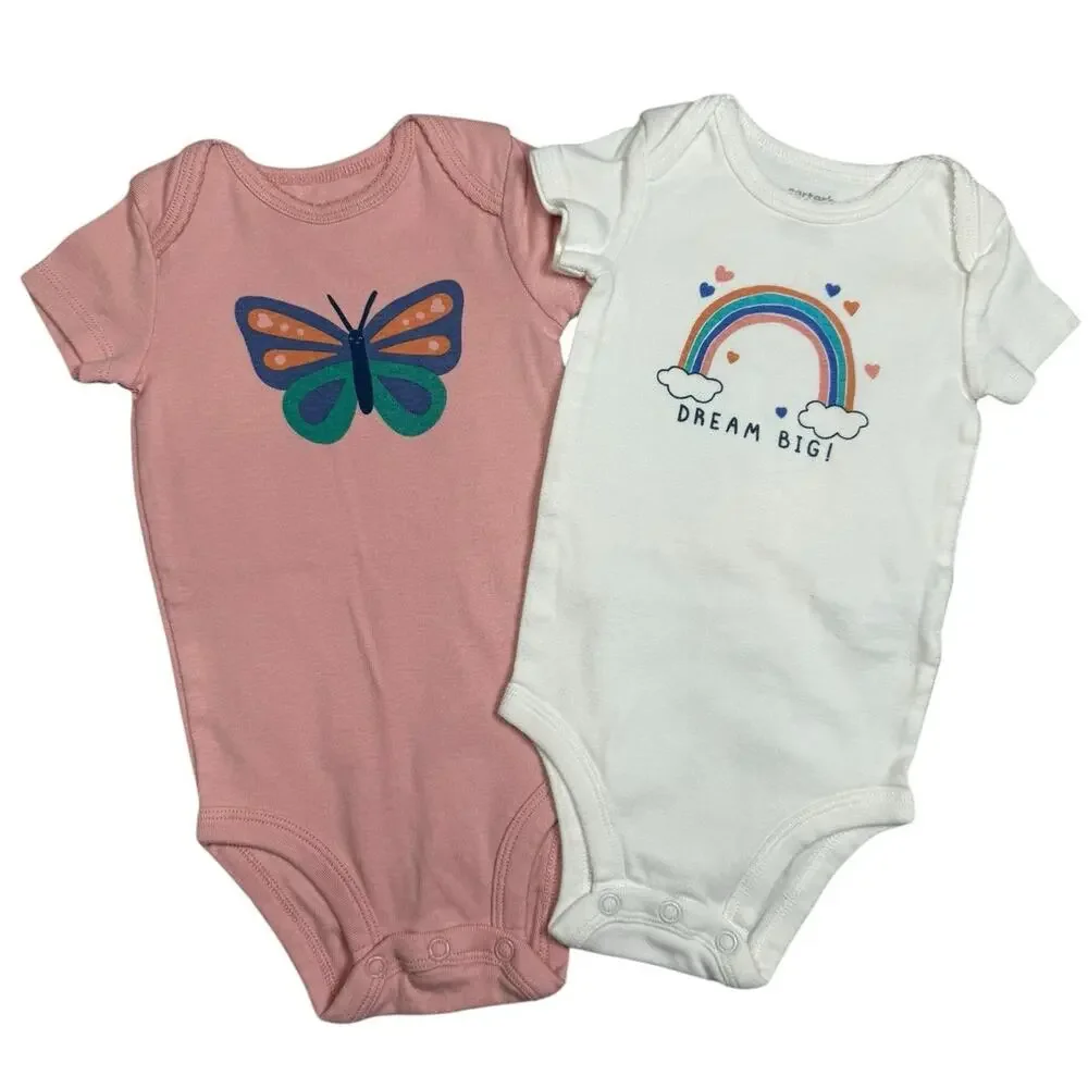 Carters Bodysuit Bundle Baby Girl Rainbow Butterfly Pink White 6 Months
